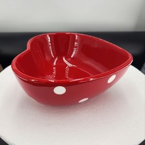 Terramoto Ceramic Heart shaped red dish with white dots